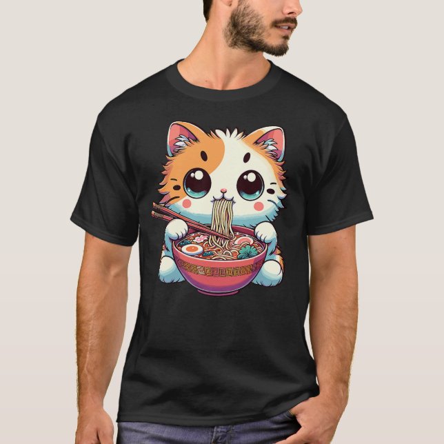 Camiseta Adorable Ramen Kitty - Cute Noodle Cat (Frente)