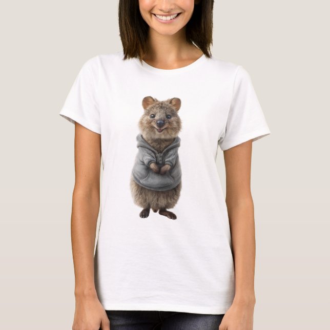 Camiseta Adorable Smiling Quokka in a Grey Hoodie (Frente)