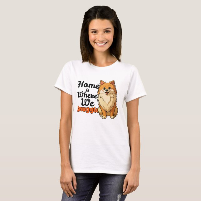 Camiseta Adorable "Snuggle" Pomeranian Puppy – Cute Kawaii  (Frente Completa)