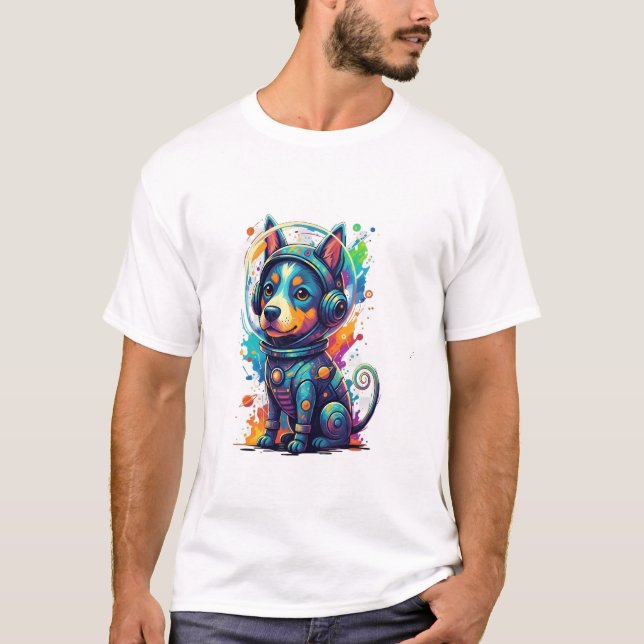 Camiseta Adorable space pup in a retro astronaut suit (Frente)