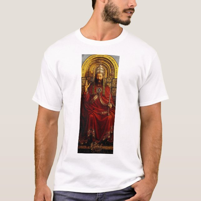 Camiseta Adoração do carneiro místico por Jan van Eyck (Frente)