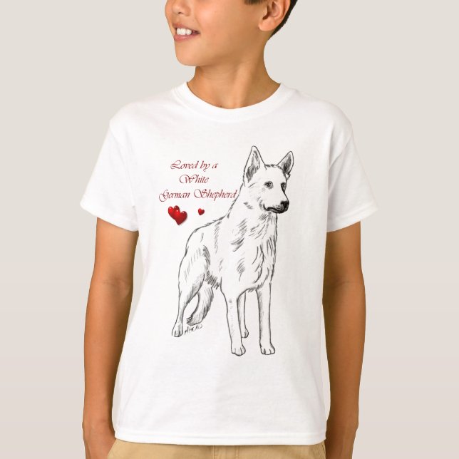 Camiseta Adorado Por Um German shepherd Branco (Frente)