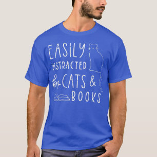 Camiseta adorador de livros e gatos facilmente distraídos