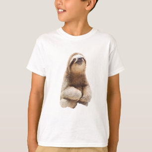 Camiseta Adoráveis Crianças de Preguiça Marrom Sorridente