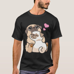 Camiseta Adoráveis Filhotes de Pug Kawaii Compartilhando um