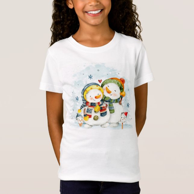 Camiseta Adoráveis Homens de Neve de Natal (Frente)