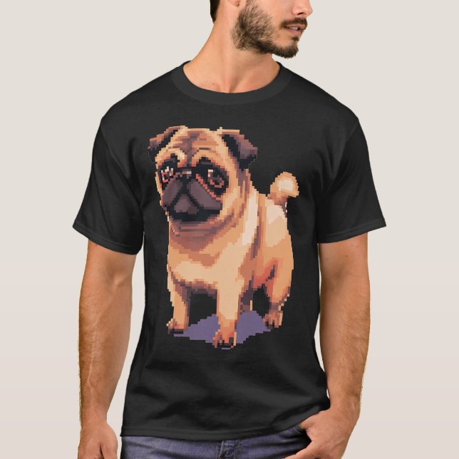 Camiseta Adoráveis Mops Bege - Pixel art (Frente)