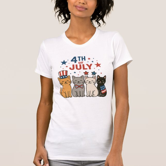 Camiseta Adorável 4 de julho Cats T-Shirt - Gatos Patriótic (Frente)