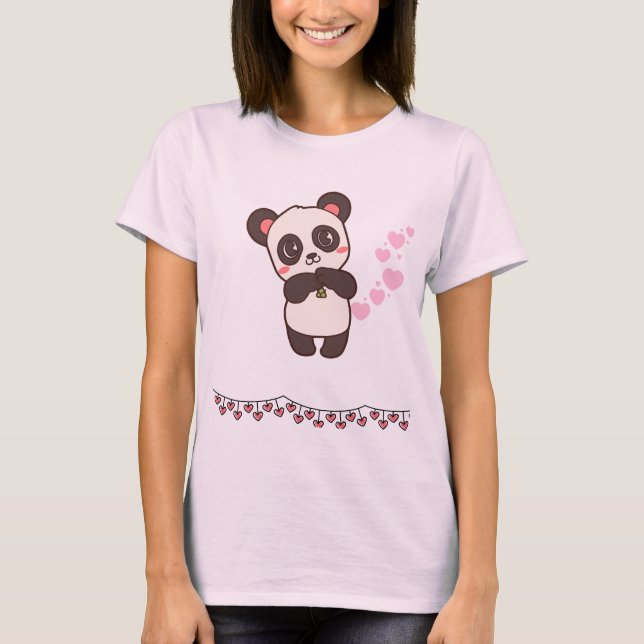 Camiseta Adorável Abraço Panda - Delícia Rosa (Frente)