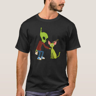 Camiseta Adorável Alien Acariciando Um Gato Para Gato Mãe P