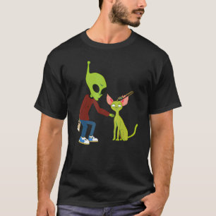 Camiseta Adorável Alien Acariciando Um Gato Para Mãe Pai de