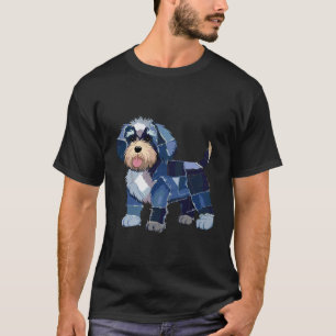 Camiseta Adorável Arte de Cachorro em Denim Remendado Impre