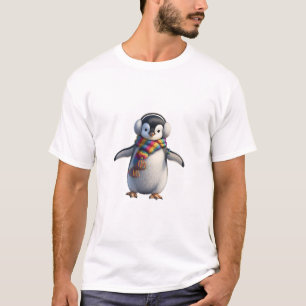 Camiseta Adorável Bebê Pinguim com Roupas de Inverno