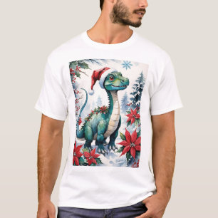 Camiseta Adorável Bebê T-Rex do Papai Noel de Natal