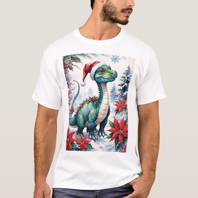 Camiseta Adorável Bebê T-Rex do Papai Noel de Natal (Frente)