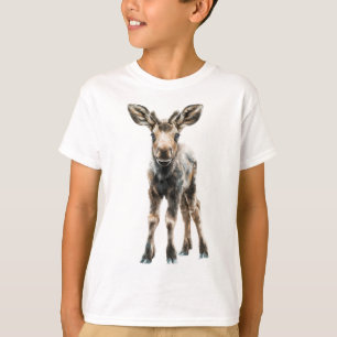 Camiseta Adorável Bezerro de Alce Pintado à Mão para Crianç
