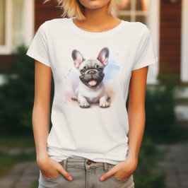 Camiseta Adorável Bulldog Francês em Aquarela