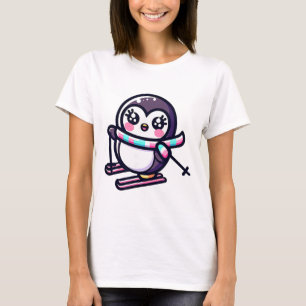 Camiseta Adorável cachecol listrado de pinguim de esqui Inv