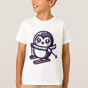 Camiseta Adorável Cachecol Xadrez de Pinguim de Esqui Inver