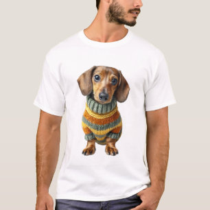 Camiseta Adorável cachorrinho Dachshund em malha listrada