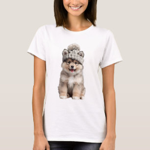 Camiseta Adorável Cachorrinho Fofo Vestindo um Tricô Cinza