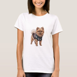 Camiseta Adorável cachorrinho Pomerânia em Rena de Natal
