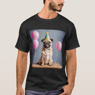 Camiseta Adorável cachorrinho Pug em festa de aniversário c