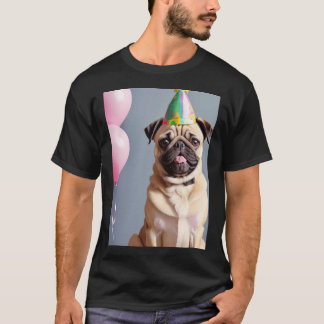 Camiseta Adorável cachorrinho Pug em festa de aniversário c