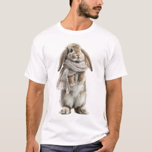 Camiseta Adorável Coelho de Orelhas Caídas Vestindo um Inve