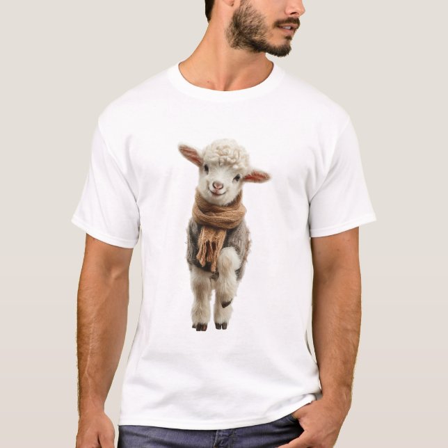 Camiseta Adorável Cordeirinho com um Cachecol Marrom Aconch (Frente)