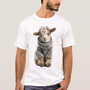 Camiseta Adorável Cordeiro Fofo Vestindo Lã Têxtil