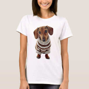 Camiseta Adorável Dachshund Miniatura Marrom
