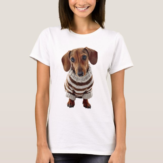 Camiseta Adorável Dachshund Miniatura Marrom (Frente)