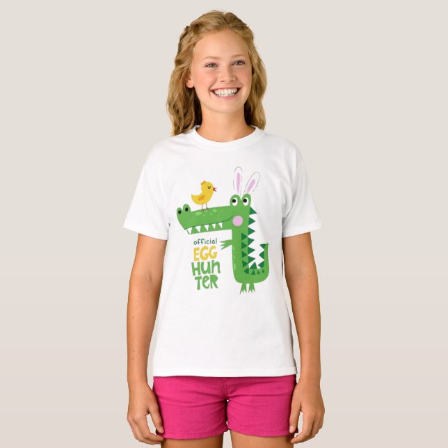 Camiseta Adorável de Caçadora de Ovos de Dinossaur (Frente Completa)