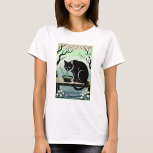 Camiseta Adorável de Gato Comendo Ramen