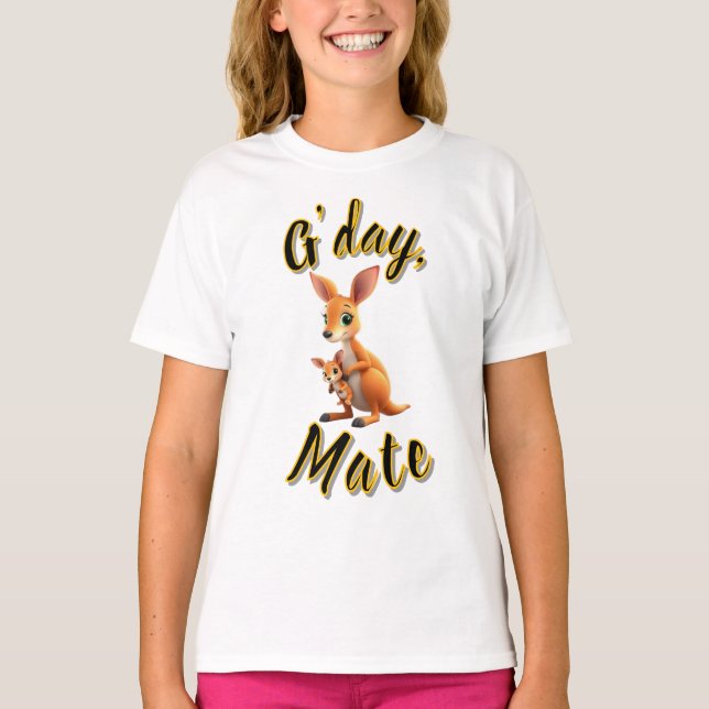 Camiseta "Adorável Design de Cartoon Kangaroo Mãe e Joey (Frente)