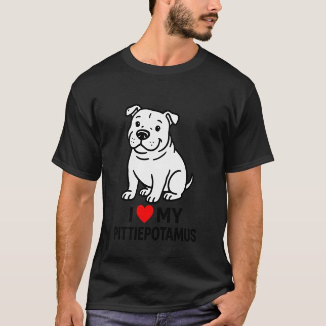 Camiseta Adorável Design de Coração de Amor Pitbull (Frente)