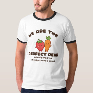 Camiseta Adorável Design de Personagem de Morango e Cenoura