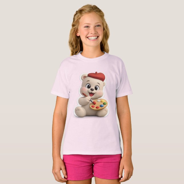 Camiseta Adorável e Fofo Design de Urso de Pelúcia (Frente Completa)