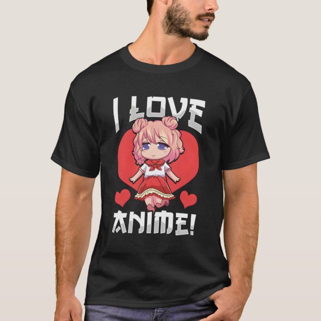 Camiseta Adorável Eu Adoro Anime Girl Japonês Kawaii (Frente)