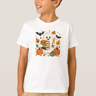 Camiseta Adorável Fantasma de Halloween Amante de Livros 