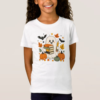 Camiseta Adorável Fantasma de Halloween Amante de Livros 