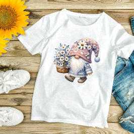 Camiseta Adorável Flor de Margarida Gnome Feminino