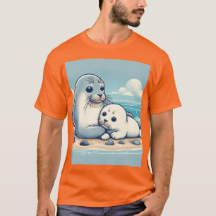 Camiseta "Adorável Foca-Bebê com a Mãe - Amor Oceânico"