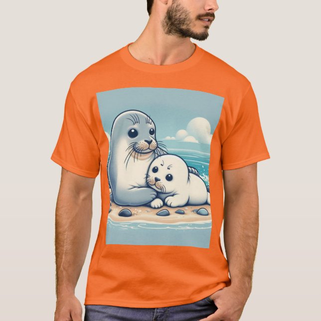 Camiseta "Adorável Foca-Bebê com a Mãe - Amor Oceânico" (Frente)