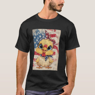 Camiseta Adorável Galinha Americana e Bandeira Americana Fo