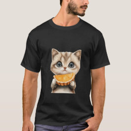 Camiseta Adorável gatinho comendo torta de laranja em arte 