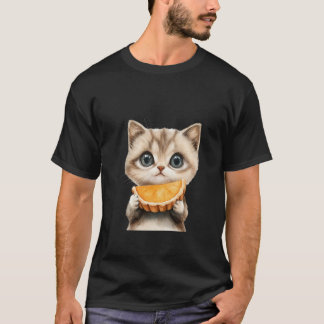 Camiseta Adorável gatinho comendo torta de laranja em arte