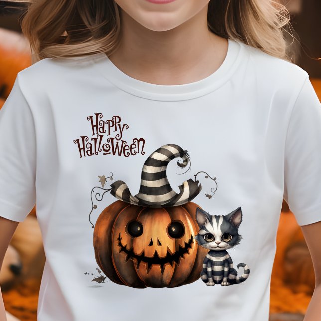 Camiseta Adorável Gatinho de Halloween Pumpkin (Criador carregado)