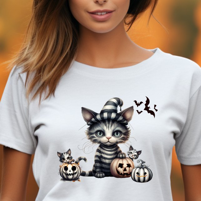 Camiseta Adorável Gatinho de Halloween Spooky (Criador carregado)